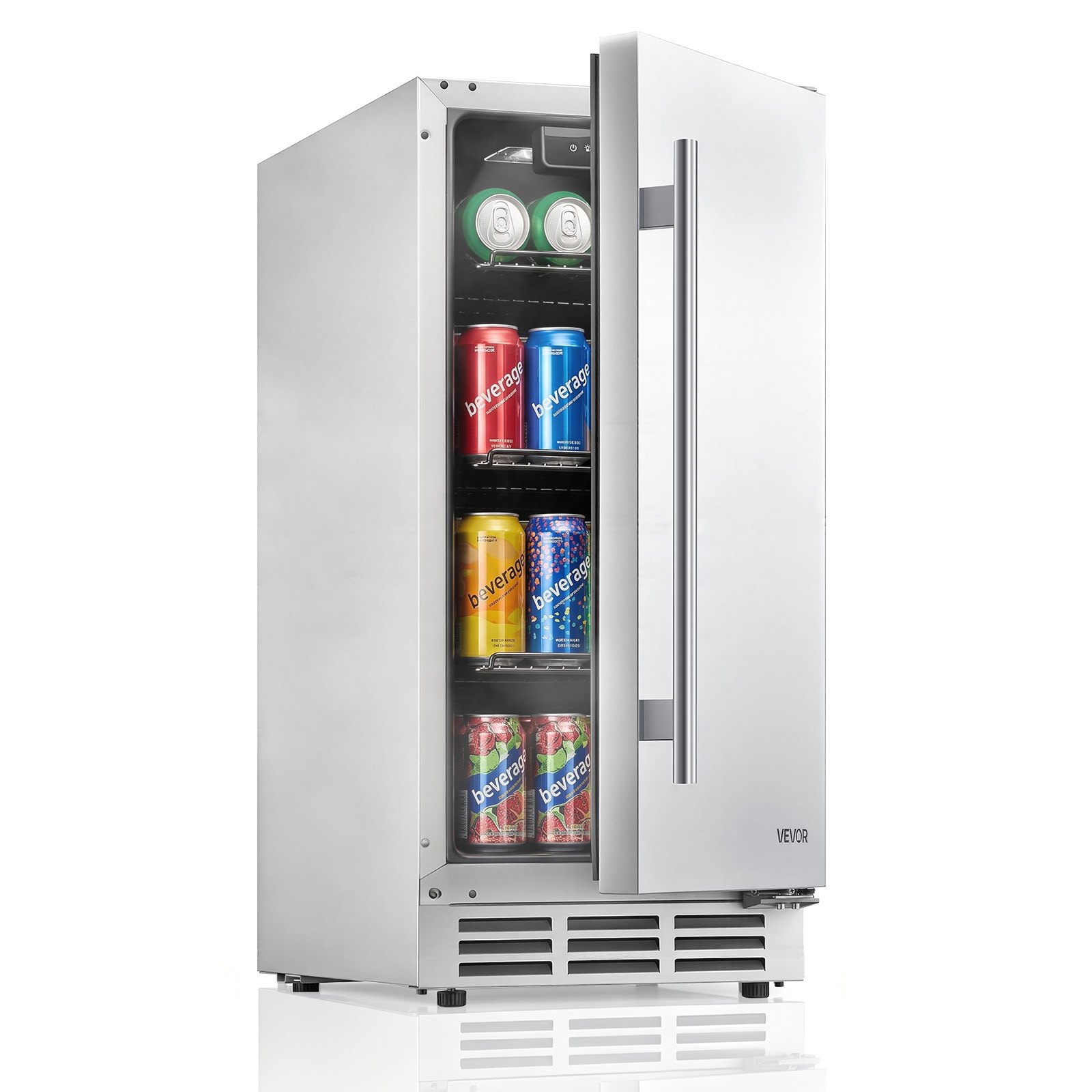 VEVOR Outdoor Beverage Refrigerator, 15 Inch Undercounter Drink Fridge, 304 Stainless Steel Body, 3.0 Cu. Ft, Hold 94 Cans, Powerful Cooling System, Built-in / Freestand Cooler, Home Bar & Patio