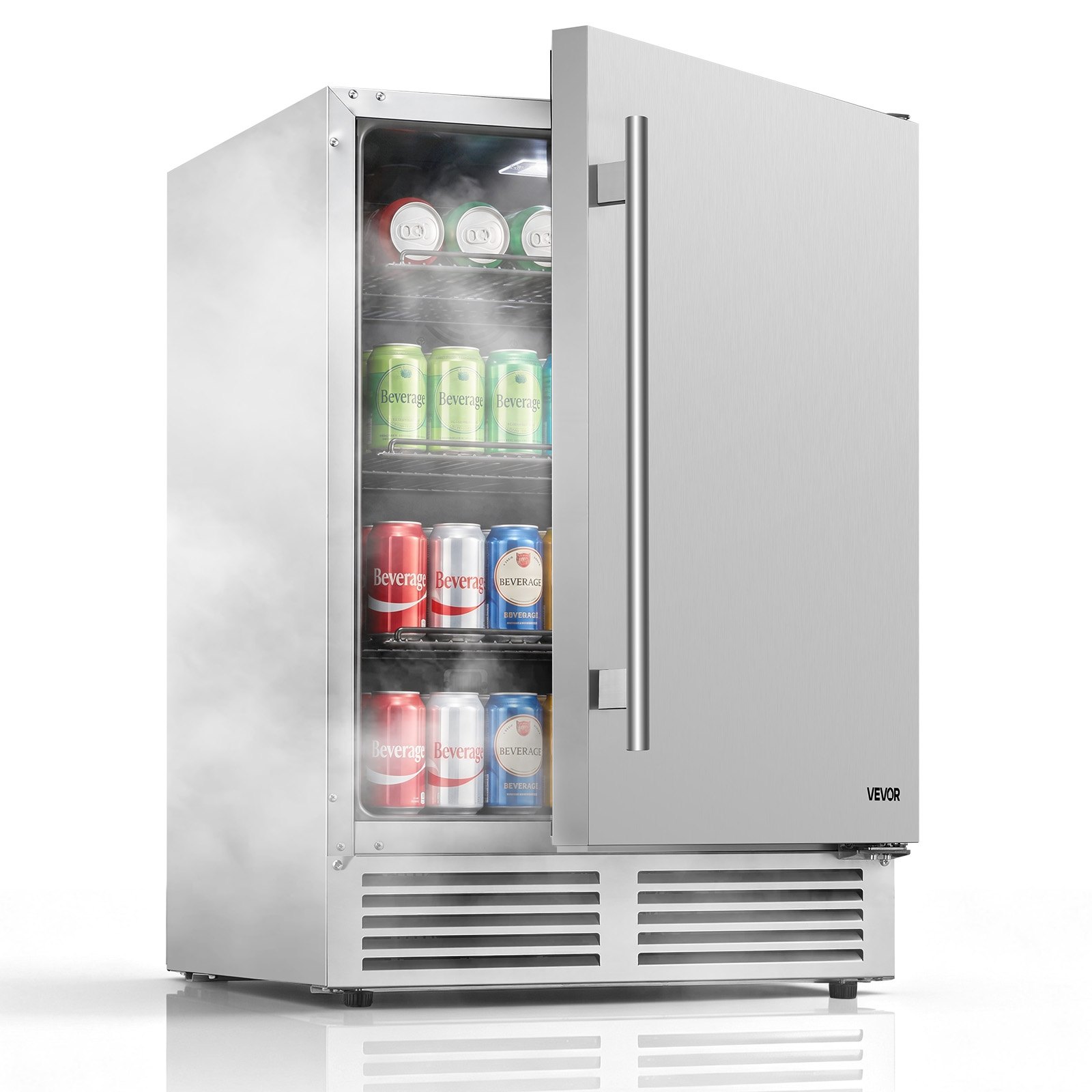 VEVOR Outdoor Beverage Refrigerator, 24 Inch Undercounter Drink Fridge, 304 Stainless Steel Body, 5.0 Cu. Ft, Hold 180 Cans, Powerful Cooling System, Built-in / Freestand Cooler, Home Bar & Patio