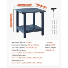 VEVOR Outdoor Side Table 2-Tier HDPE Outside End Table for Indoor Backyard Blue