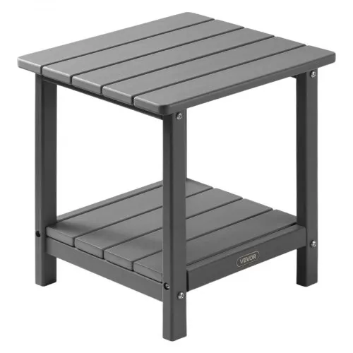 VEVOR Outdoor Side Table, 17.72W x 14.96D x 17.32H Inch, Double Layer HDPE Outside End Table for Easy Maintenance, Withstand Harsh Weather, Fit for Patio, Pool, Beach, Porch, Indoor, Backyard, Grey