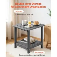 VEVOR Outdoor Side Table 2-Tier HDPE Outside End Table for Indoor Backyard Grey
