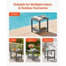 VEVOR Outdoor Side Table 2-Tier HDPE Outside End Table for Indoor Backyard Grey