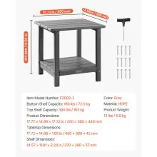 VEVOR Outdoor Side Table 2-Tier HDPE Outside End Table for Indoor Backyard Grey