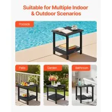 VEVOR Outdoor Side Table 2-Tier HDPE Outside End Table for Indoor Backyard Black