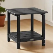 VEVOR Outdoor Side Table 2-Tier HDPE Outside End Table for Indoor Backyard Black