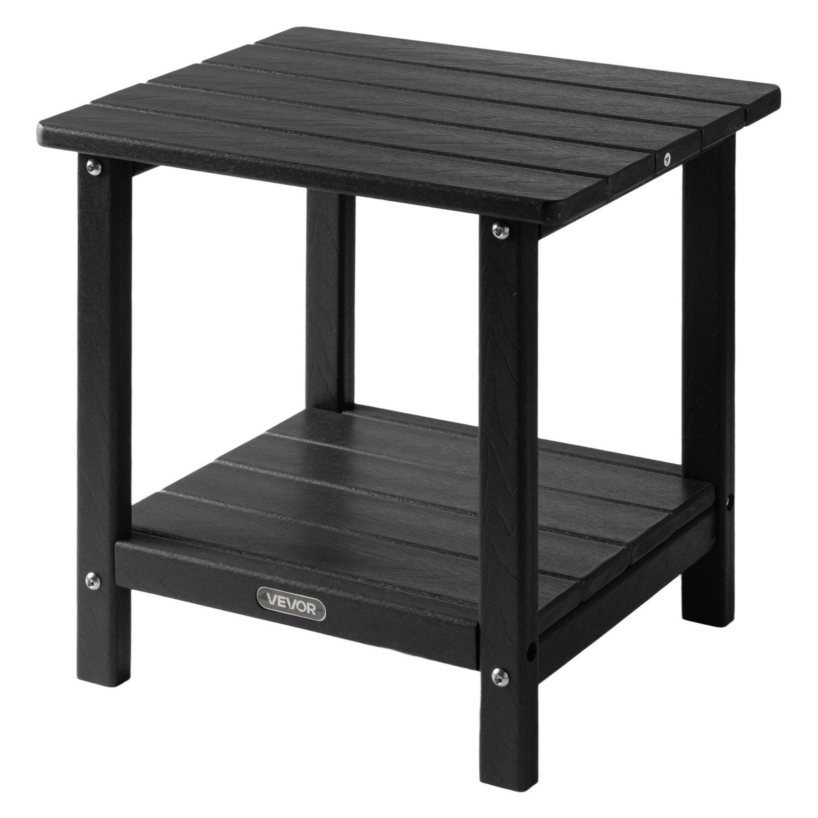 VEVOR Outdoor Side Table, 17.72W x 14.96D x 17.32H Inch, Double Layer HDPE Outside End Table for Easy Maintenance, Withstand Harsh Weather, Fit for Patio, Pool, Beach, Porch, Indoor, Backyard, Black