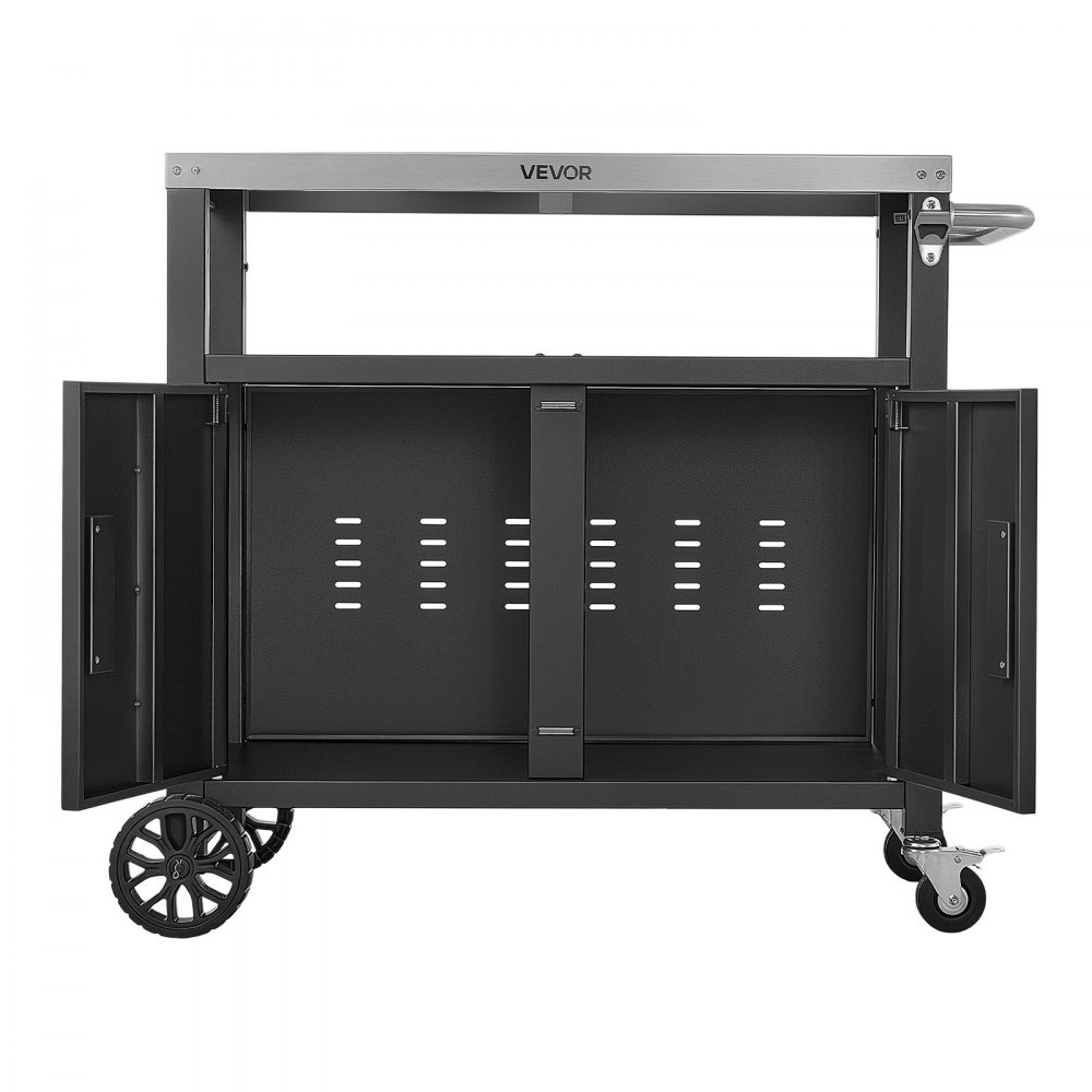 VEVOR Outdoor Grill Cart with Storage Cabinet, 92 cm Grill Table, Waterproof Kitchen Island with Stainless Steel Top, Shelf, and Wheels, Movable Food Prep Station for Patio Bar Backyard BBQ