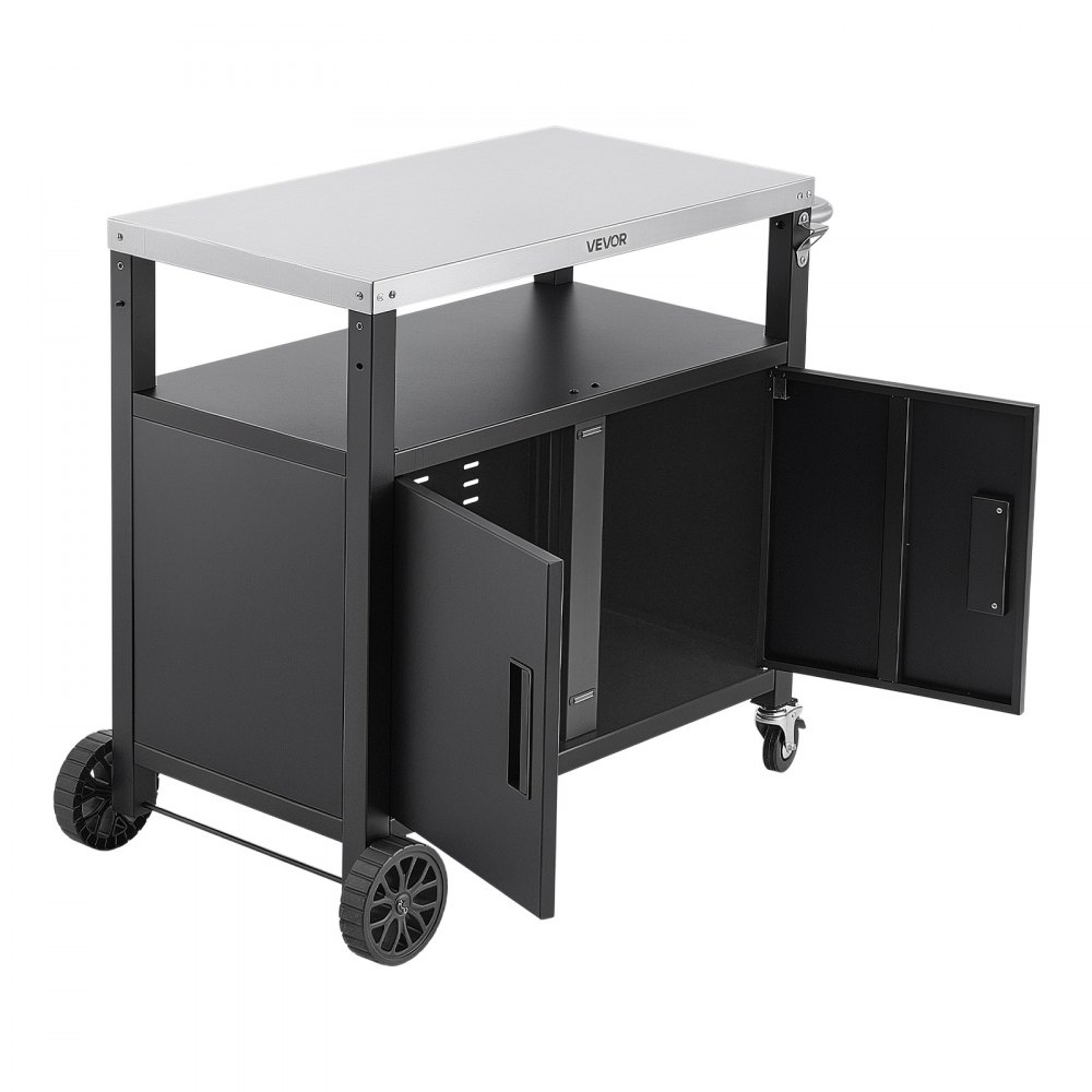 VEVOR Outdoor Grill Cart with Storage Cabinet, 92 cm Grill Table, Waterproof Kitchen Island with Stainless Steel Top, Shelf, and Wheels, Movable Food Prep Station for Patio Bar Backyard BBQ