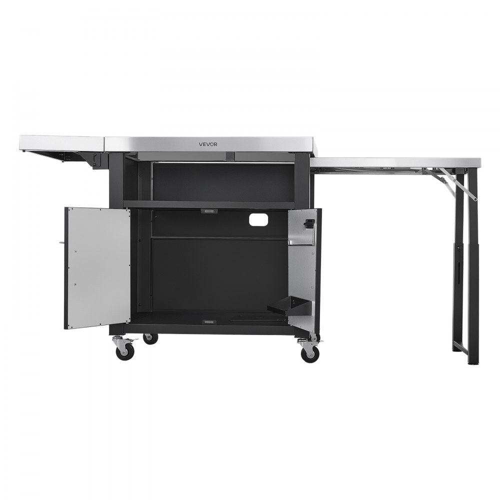 VEVOR Outdoor Grill Cart with Storage Cabinet, 190 cm Grill Table, Waterproof Kitchen Island with Stainless Steel Top, Pull-Out Plate, Wheels, Movable Food Prep Station for Patio Bar Backyard BBQ