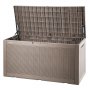 open VEVOR deck box in brown with a textured surface and durable hinges for outdoor storage.