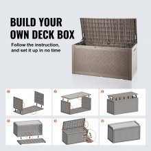 VEVOR Deck Box, 100 Gallon Outdoor Storage Box, 48.0" x 21.5" x 24.5", Waterproof PP Deckbox with Aluminum Alloy Padlock, for Patio Furniture, Pool Toys, Garden Tools, Outdoor Cushions, Gray