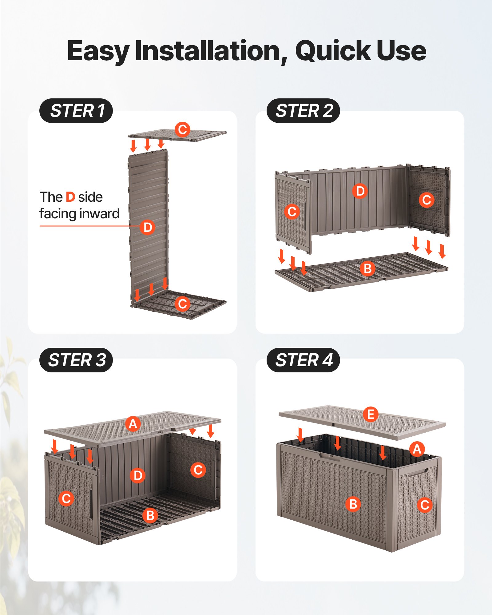 VEVOR Deck Box, 100 Gallon Outdoor Storage Box, 48.0" x 21.5" x 24.5", Waterproof PP Deckbox with Aluminum Alloy Padlock, for Patio Furniture, Pool Toys, Garden Tools, Outdoor Cushions, Gray