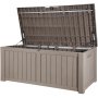 VEVOR deck box with open lid, showcasing large storage space and sturdy design.