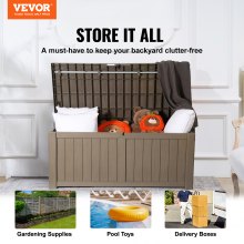 VEVOR Deck Box, 120 Gallon Outdoor Storage Box, 56.3" x 26.6" x 23.8", Waterproof PP Deckbox with Aluminum Alloy Padlock, for Patio Furniture, Pool Toys, Garden Tools, Outdoor Cushions, Gray