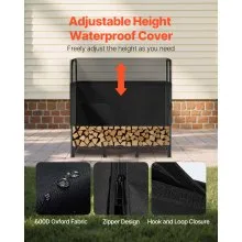 VEVOR Firewood Rack with Waterproof Cover, 4 ft Outdoor Firewood Holder, 1/4 Cord Storage Metal Log Holder, 400lb Max Weight Capacity, Top Covered, Powder-Coated Wood Storage Rack for Fireplace Deck