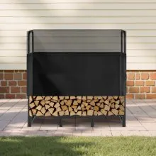 VEVOR Firewood Rack with Waterproof Cover, 4 ft Outdoor Firewood Holder, 1/4 Cord Storage Metal Log Holder, 400lb Max Weight Capacity, Top Covered, Powder-Coated Wood Storage Rack for Fireplace Deck