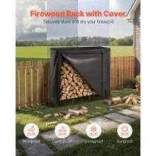 VEVOR 4 ft Outdoor Firewood Rack with Cover 1/4 Cord Storage Metal Log Holder