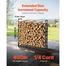 VEVOR 4 ft Outdoor Firewood Rack with Cover 1/4 Cord Storage Metal Log Holder