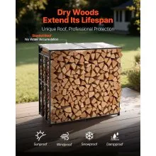 VEVOR 4 ft Outdoor Firewood Rack with Roof 1/2 Cord Storage Metal Log Holder