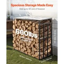 VEVOR 4 ft Outdoor Firewood Rack with Roof 1/2 Cord Storage Metal Log Holder