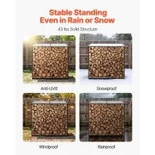 VEVOR 4 ft Outdoor Firewood Rack with Roof 1/2 Cord Storage Metal Log Holder