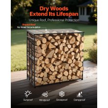 VEVOR Firewood Rack with Sloped Roof, 6 ft Outdoor Firewood Holder, 1/4 Cord Log Storage Shed, 660lb Max Weight Capacity, Powder-Coated Metal Wood Storage Rack for Fireplace Deck Backyard Garden