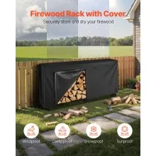 VEVOR 8 ft Outdoor Firewood Rack with Cover 1/2 Cord Storage Metal Log Holder