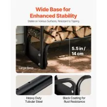 VEVOR 8 ft Outdoor Firewood Rack with Cover 1/2 Cord Storage Metal Log Holder