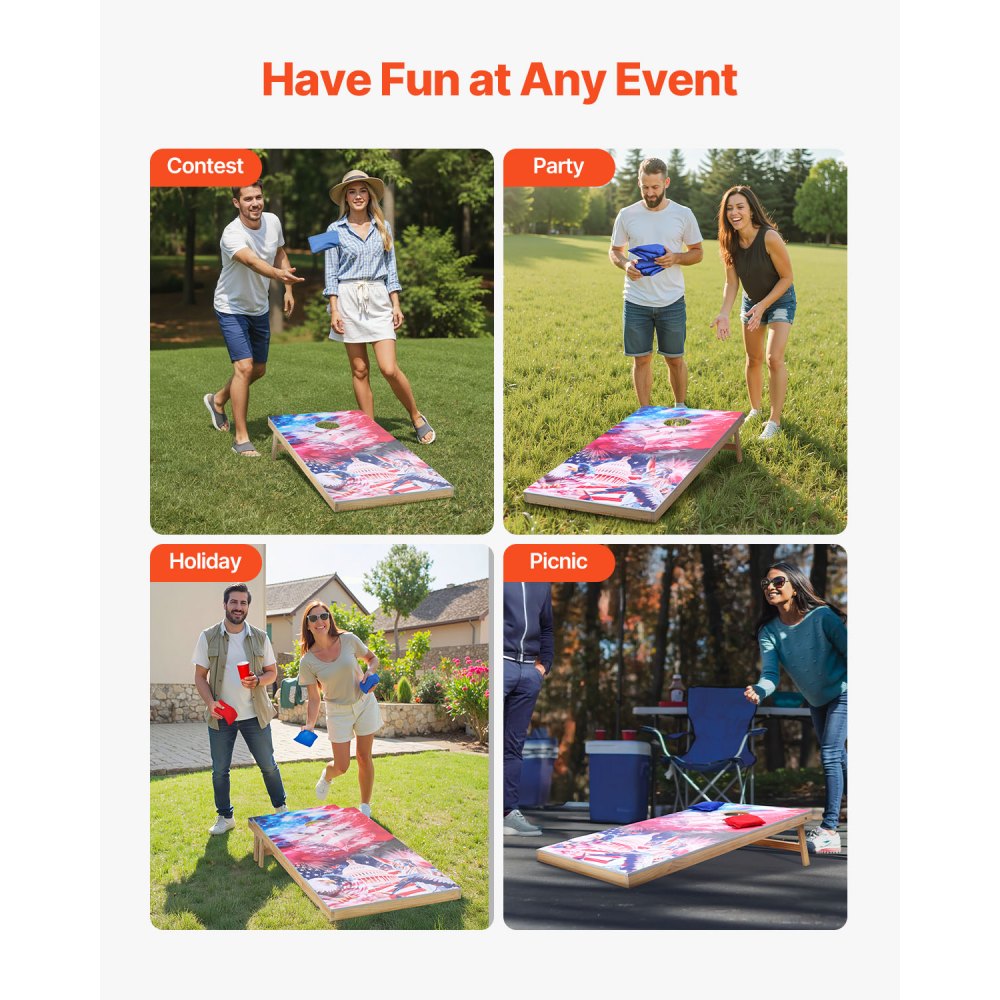 VEVOR Cornhole Set, 4x2 ft Corn Hole Game Boards, Solid Wood Portable Toss Board, Indoor and Outdoor Cornhole Play for Adults, Include 8 Bean Bags and Carrying Case, for Yard, Backyard, Beach, Camping
