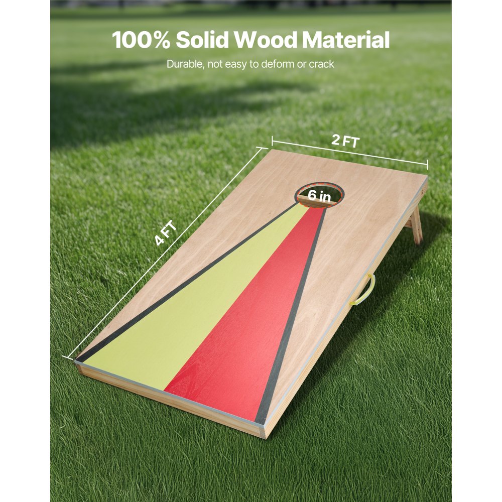 VEVOR Cornhole Set, 4x2 ft Corn Hole Game Boards, Solid Wood Portable Toss Board, Indoor and Outdoor Cornhole Play for Adults, Include 8 Bean Bags and Handle, for Yard, Backyard, Beach, Camping