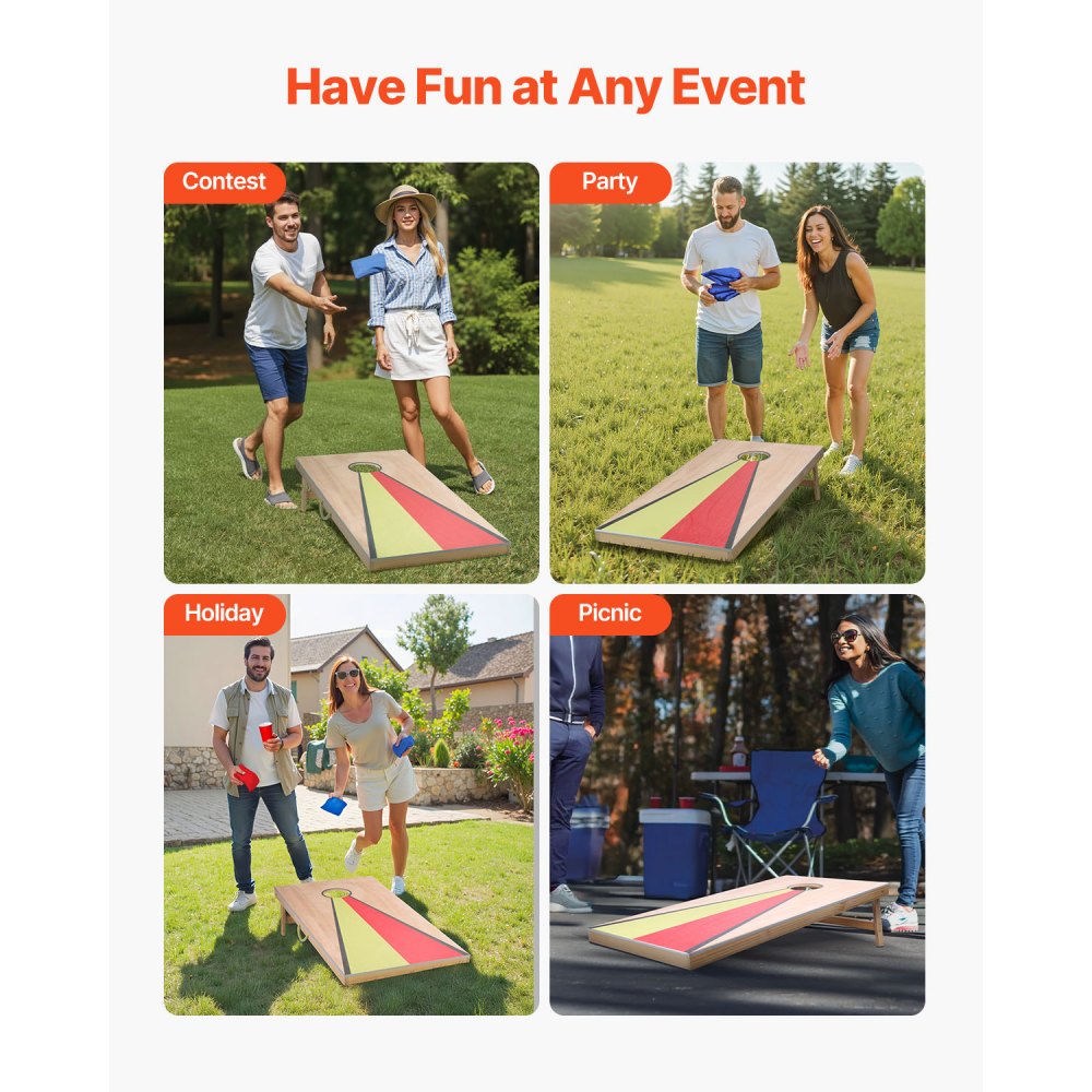 VEVOR Cornhole Set, 4x2 ft Corn Hole Game Boards, Solid Wood Portable Toss Board, Indoor and Outdoor Cornhole Play for Adults, Include 8 Bean Bags and Handle, for Yard, Backyard, Beach, Camping