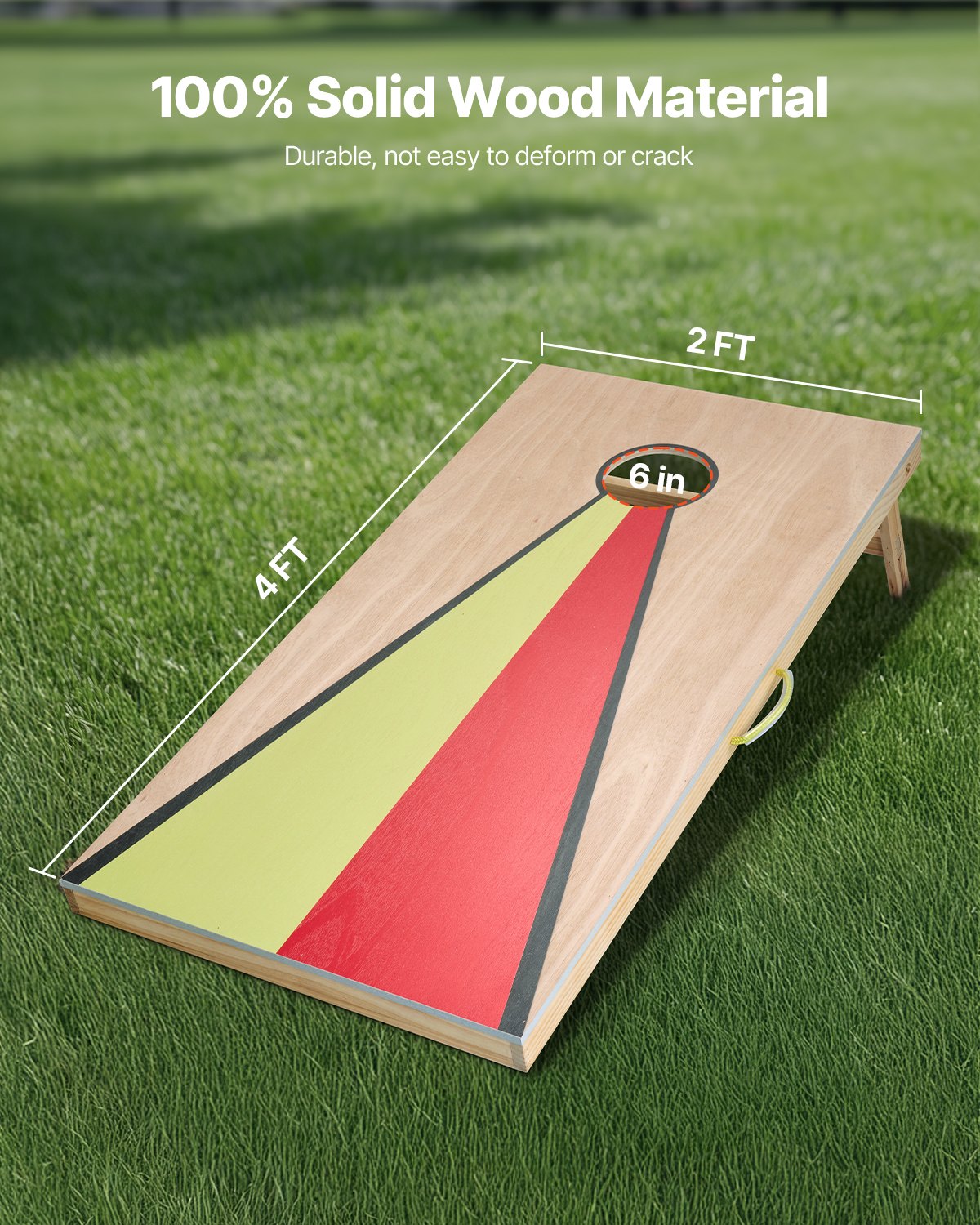 VEVOR Cornhole Set, 4x2 ft Corn Hole Game Boards, Solid Wood Portable Toss Board, Indoor and Outdoor Cornhole Play for Adults, Include 8 Bean Bags and Handle, for Yard, Backyard, Beach, Camping