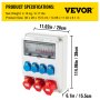 VEVOR Wall Power Distributor, ABS Plastic, Distribution Board with 4xSchuko Socket 230V/16A, 2xCEE Socket 400V/16A, 1xCEE Socket 400V/32A 5-Pin, FI Fuse, Circuit Breaker, for Outdoor Construction Site