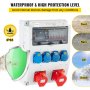 VEVOR Wall Power Distributor, ABS Plastic, Distribution Board with 4xSchuko Socket 230V/16A, 1xCEE Socket 400V/16A, 1xCEE Socket 400V/32A 5-Pin, FI Fuse, Circuit Breaker, for Outdoor Construction Site