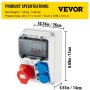 VEVOR Wall Power Distributor, ABS Plastic, Distribution Board with 2 x Schuko Socket 230V/16A ABL IP54, 1 x CEE Socket 400V/16A 5-Pin ABL IP44, 1/3-Pin Circuit Breaker, for Outdoor Construction Site