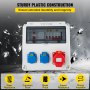 VEVOR Wall Power Distributor, ABS Plastic, Distribution Board with 2 x Schuko Socket 230V/16A Blue, 1 x CEE Socket 400V/16A 5-Pin Red, FI Fuse, 1/3-Pin Circuit Breaker, for Outdoor Construction Site