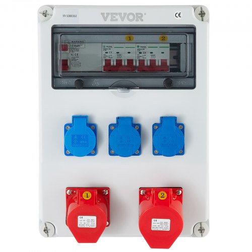 VEVOR Wall Power Distributor, ABS Plastic, Distribution Board with 3xSchuko Socket 230V/16A, 1xCEE Socket 400V/16A, 1xCEE Socket 400V/32A 5-Pin, FI Fuse, Circuit Breaker, for Outdoor Construction Site