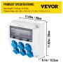 VEVOR Wall Power Distributor, ABS Plastic, Distribution Board with 6 x Schuko-Sockets 230 V 16 A Blue ABL IP54, 1 x FI Fuse 40A-30mA, 6 x 1-Pin LS C16A Circuit Breaker, for Outdoor Construction Site