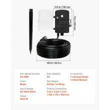 VEVOR Outdoor Power Stake, 100 FT Extension Cord, Outdoor Power Strip Weatherproof with Cover and Overload Protection, 6 Outlets, 13A/1625W, Waterproof Multi-Outlet Yard Stake for Christmas Lights