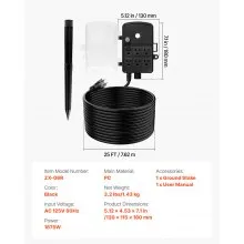 VEVOR Outdoor Power Stake, 25 FT Extension Cord, Outdoor Power Strip Weatherproof with Cover and Overload Protection, 6 Outlets, 15A/1875W, Waterproof Multi-Outlet Yard Stake for Christmas Lights