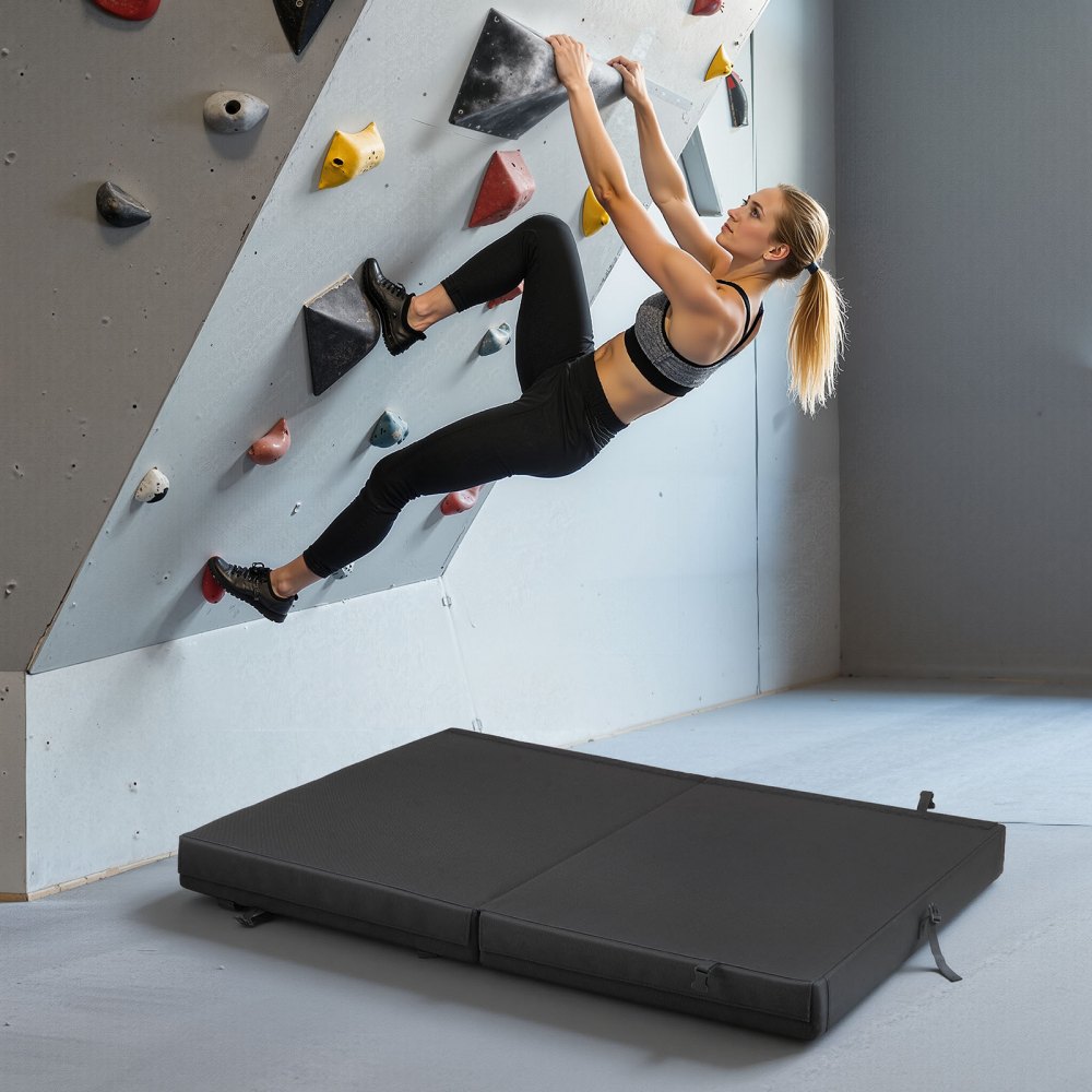 VEVOR Bouldering Crash Pad, Bi-Fold Rock Climbing Crash Pad with Adjustable Backpack Straps and Handle, Foldable Lightweight for Indoor Bouldering & Outdoor Climbing, Folded Size 35.6" x 24" x 8.3"