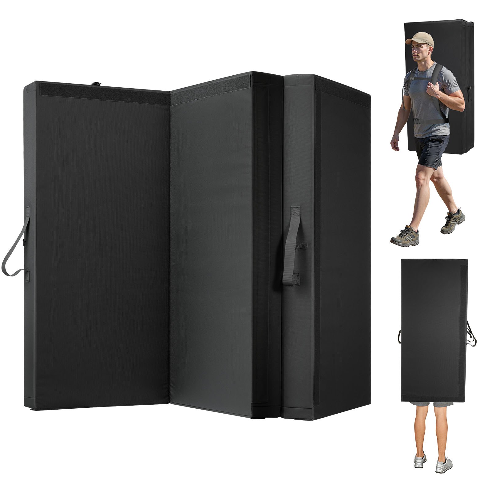 VEVOR Bouldering Crash Pad, Tri-Fold Rock Climbing Crash Pad with Adjustable Backpack Straps and Handle, Foldable Lightweight for Indoor Bouldering & Outdoor Climbing, Folded Size 48" x 22.2" x 15"