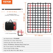 VEVOR Cargo Net Heavy Duty Cargo Net 2240 x 1830 mm Adjustable Buckles & S-Hooks