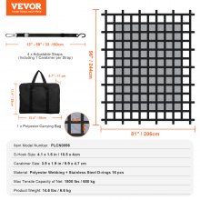 VEVOR Cargo Net Heavy Duty Cargo Net 96" x 81" säädettävät soljet ja S-koukut