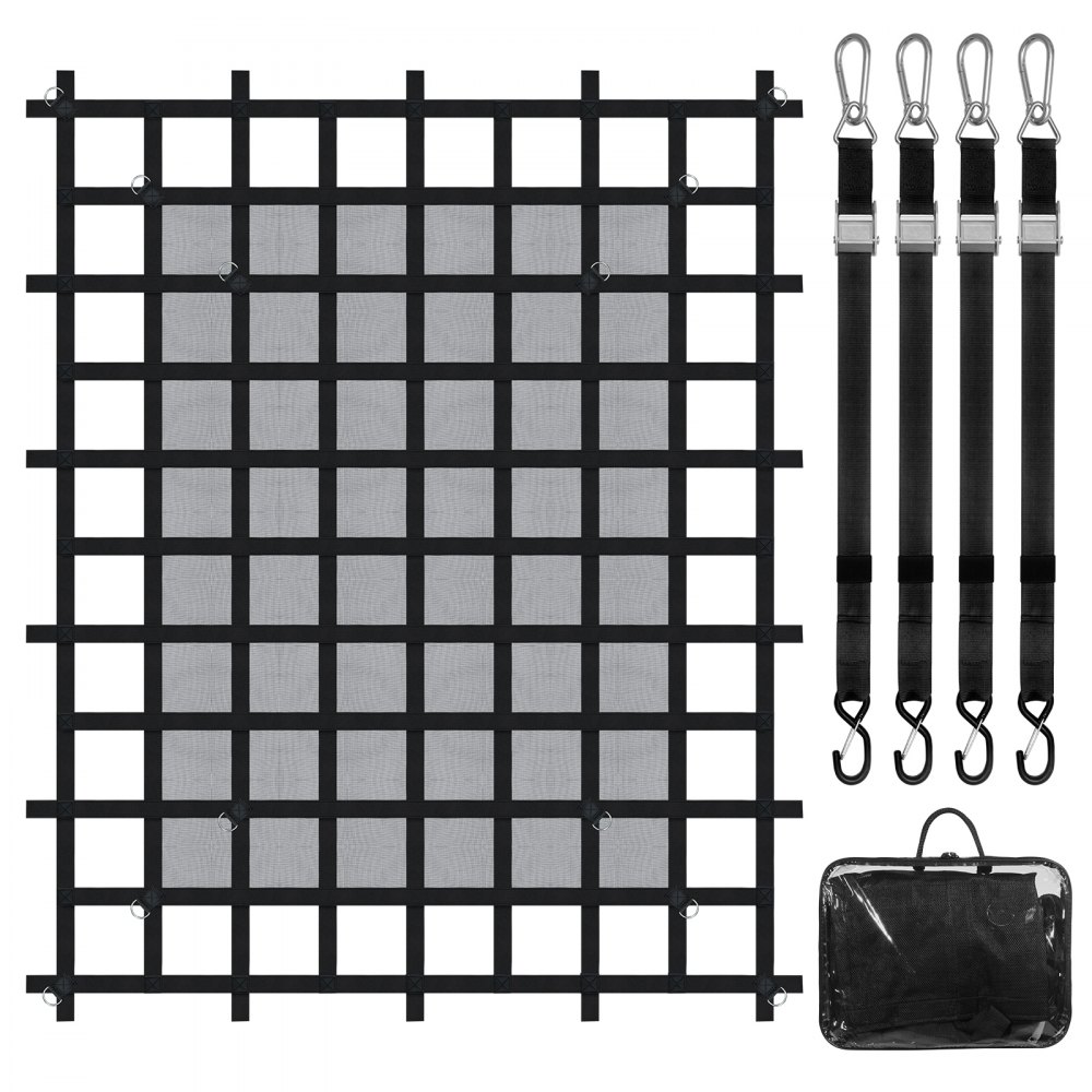 VEVOR Cargo Net, 72 in x 57 in, Heavy Duty Truck Cargo Net for Truck Bed, 4 Adjustable Straps with Carabiners & S-Hooks, Wear-resistant & Weather-proof, Suitable for Pickup, Truck, Jeep, SUV, Boat