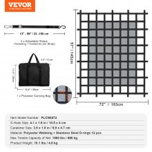 VEVOR Cargo Net Heavy Duty Cargo Net 72" x 57" Adjustable Buckles & S-Hooks