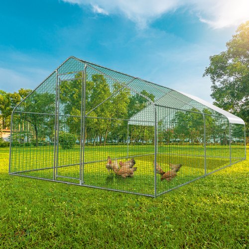 VEVOR Large Metal Chicken Coop, Walk-in Hen Run for Backyard with Waterproof Cover, Spire Outdoor Poultry Cage House for Farm Use, 19.3x9.8x6.5 ft Large Space for Chicken, Ducks, Rabbits, Dogs Habitat
