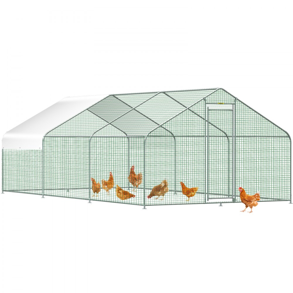 VEVOR Gallinero grande de metal, gallinero para patio trasero con cubierta impermeable, jaula para aves de corral al aire libre para uso en granja, 19.3 x 9.8 x 6.5 pies, gran espacio para pollos, patos, conejos, hábitat de perros