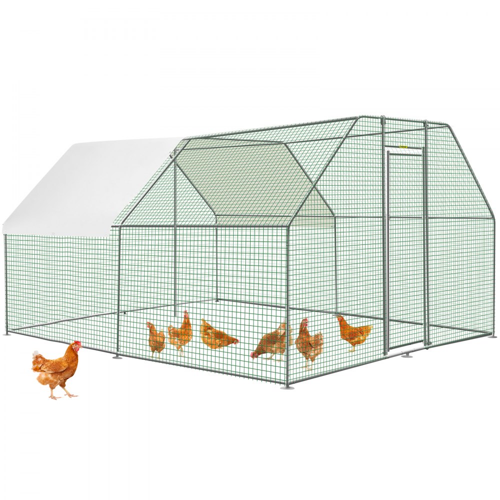 VEVOR Large Metal Chicken Coop, Zinc Galvanized Metal Hen Run House, Flat Shaped Outdoor Walk-in Poultry Cage, 12.8 x 9.8 x 6.5 ft. Walk-in Metal Hen Cage w/ Waterproof Cover, for Backyard Farm Use