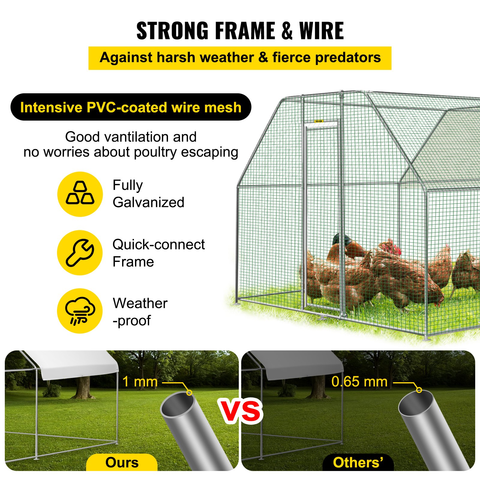 VEVOR Large Metal Chicken Coop Hen Run House Flat Walk-in Cage 12.8x9.8x6.5 ft.